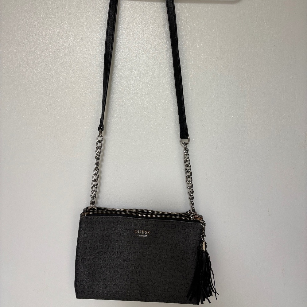 Guess leather chain matte grey cross body bag